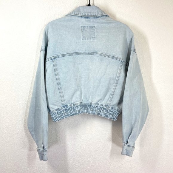 Abercrombie & Fitch Soft Blue Denim Jean Jacket Moto Elastic Waist - Picture 2 of 16